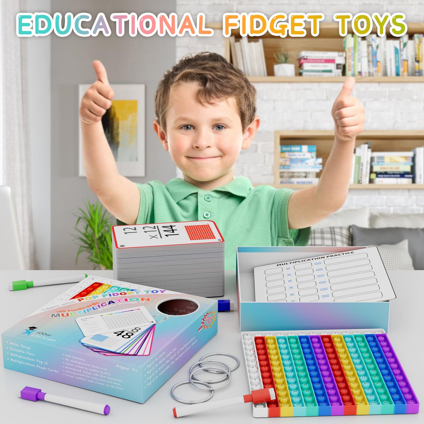 COOVA Educational Flash Card with POP IT Games – Sight Word and Math Skill, Multiplication, Talking Word POP, Learning Toys for Kids (Multiplication Flash Cards)