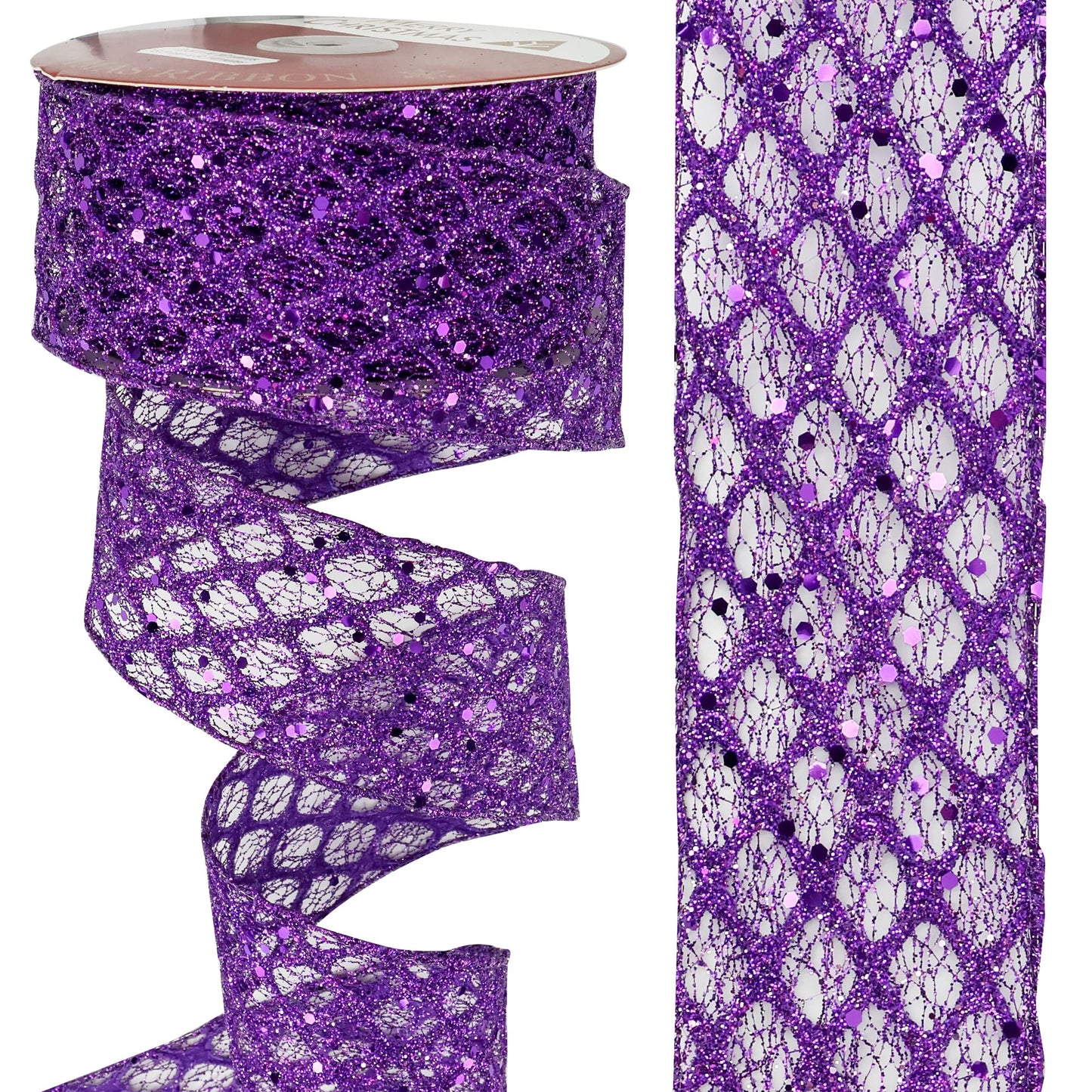 HUIHUANG Purple Wired Ribbon 2.5 inch Glitter Diamond Wire Edge Ribbon for Halloween Decor, Christmas Tree, Gift Wrapping, Bows Making, Wreath Supplies, Garlands, DIY Crafts -10 Yards