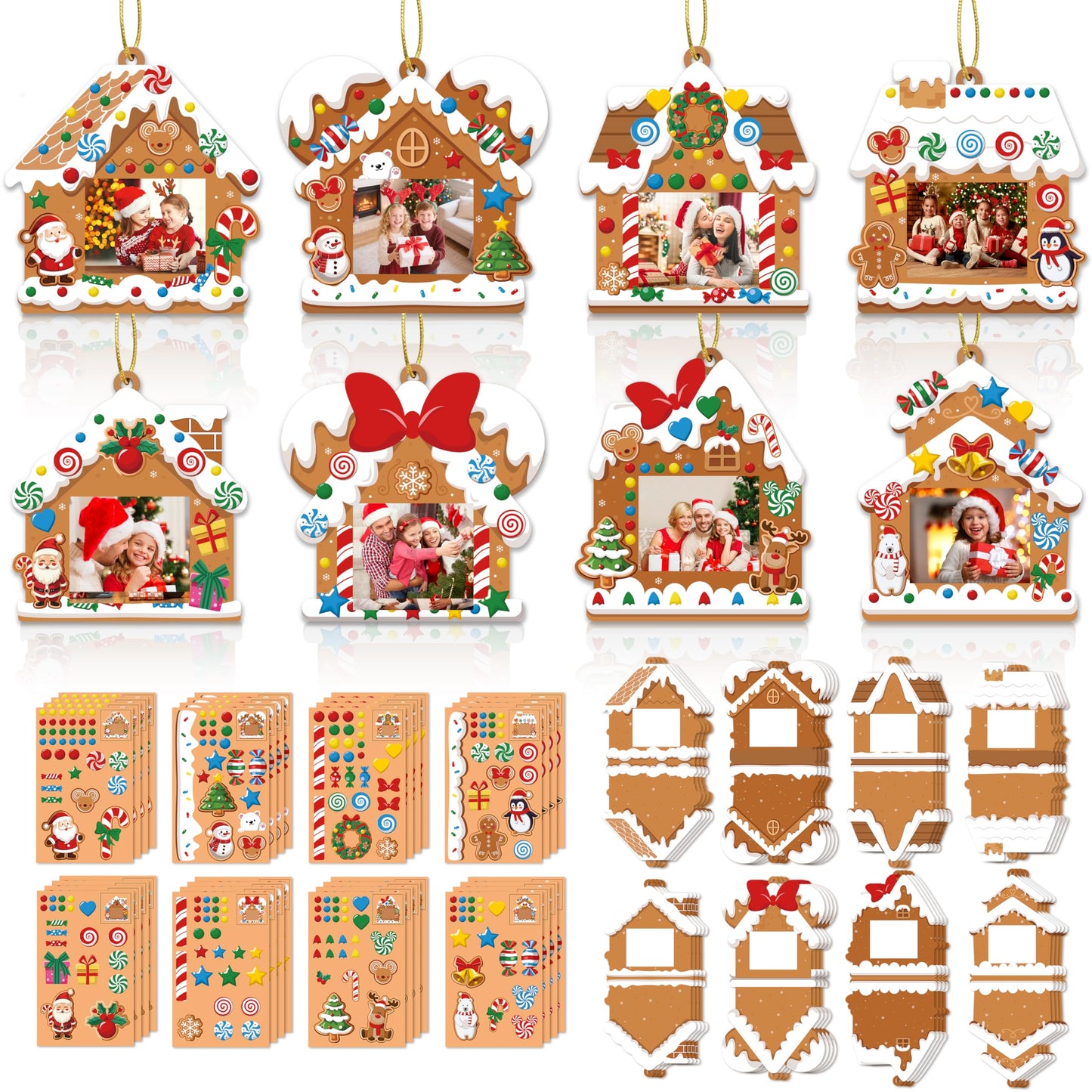 EASUTE 32 Pack Christmas Picture Frame Craft Kits - DIY Gingerbread House Photo Frame Hanging Ornaments for Xmas Tree Holiday Decorations, Classroom Activities & Home Art Projects