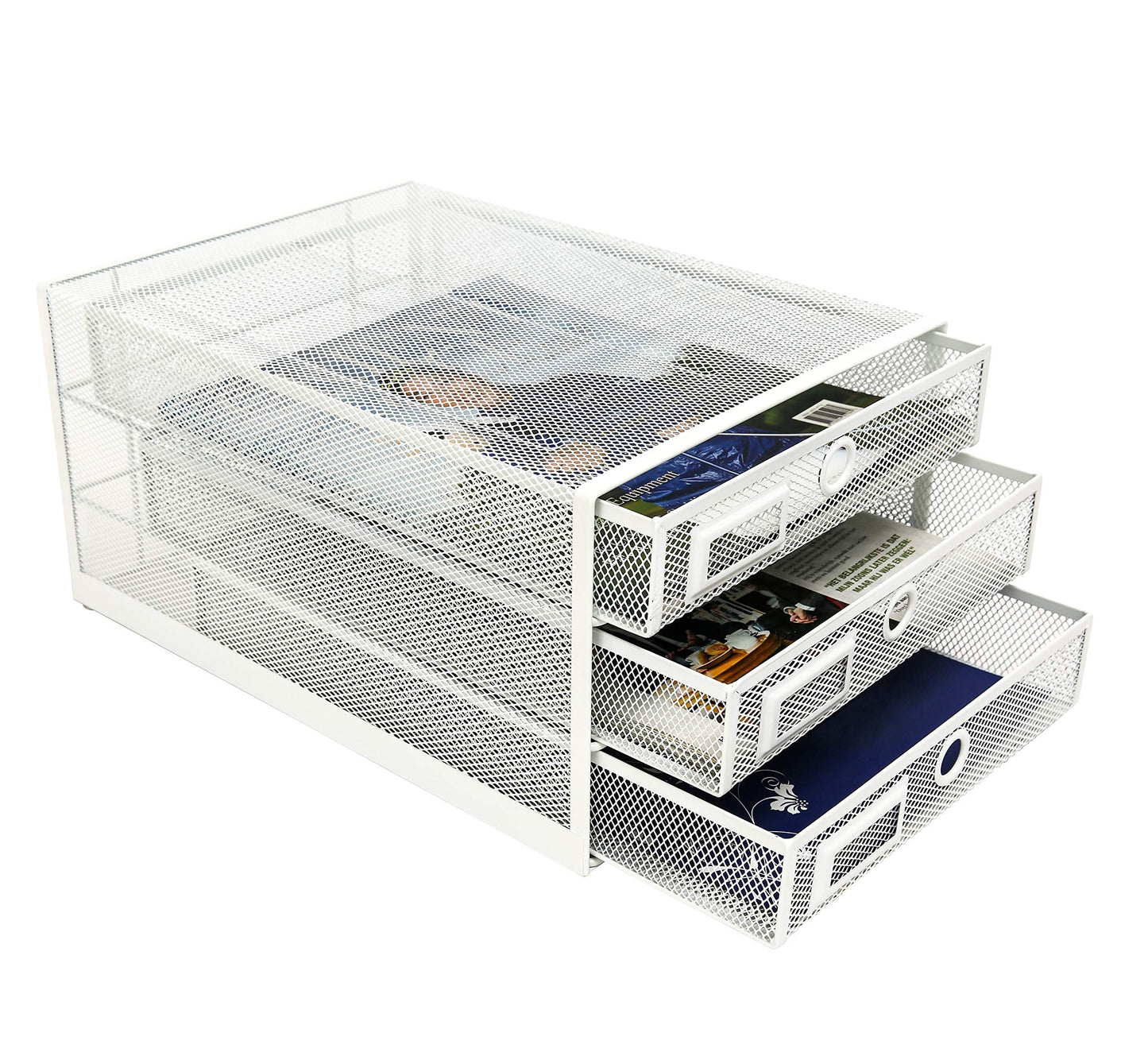 Exerz Paper Sorter 3 Drawer Wire Mesh A4 / Desk Multifunctional Desk Organiser/Multi-Layer Letter Tray - for Documents, Magazines, Notebooks and Letter (White)