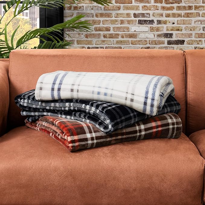 Lucky Brand Camper Plaid Black 50"X70" Cozy Plush Blanket - Premium Microfiber Throw for Luxurious Comfort and Style