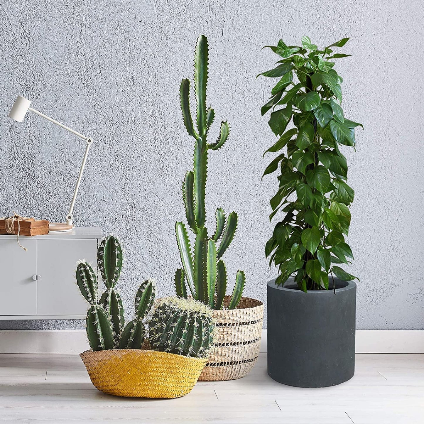 Kante AC0119C-60121 Lightweight Concrete Outdoor Modern Cylindrical Planter, 15.8 Inch Tall, Charcoal