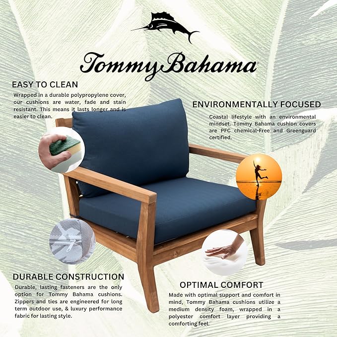 Tommy Bahama Deep Seating Lounge Cushion, 24" X 24" X 4", Bamboo Bay Cobalt