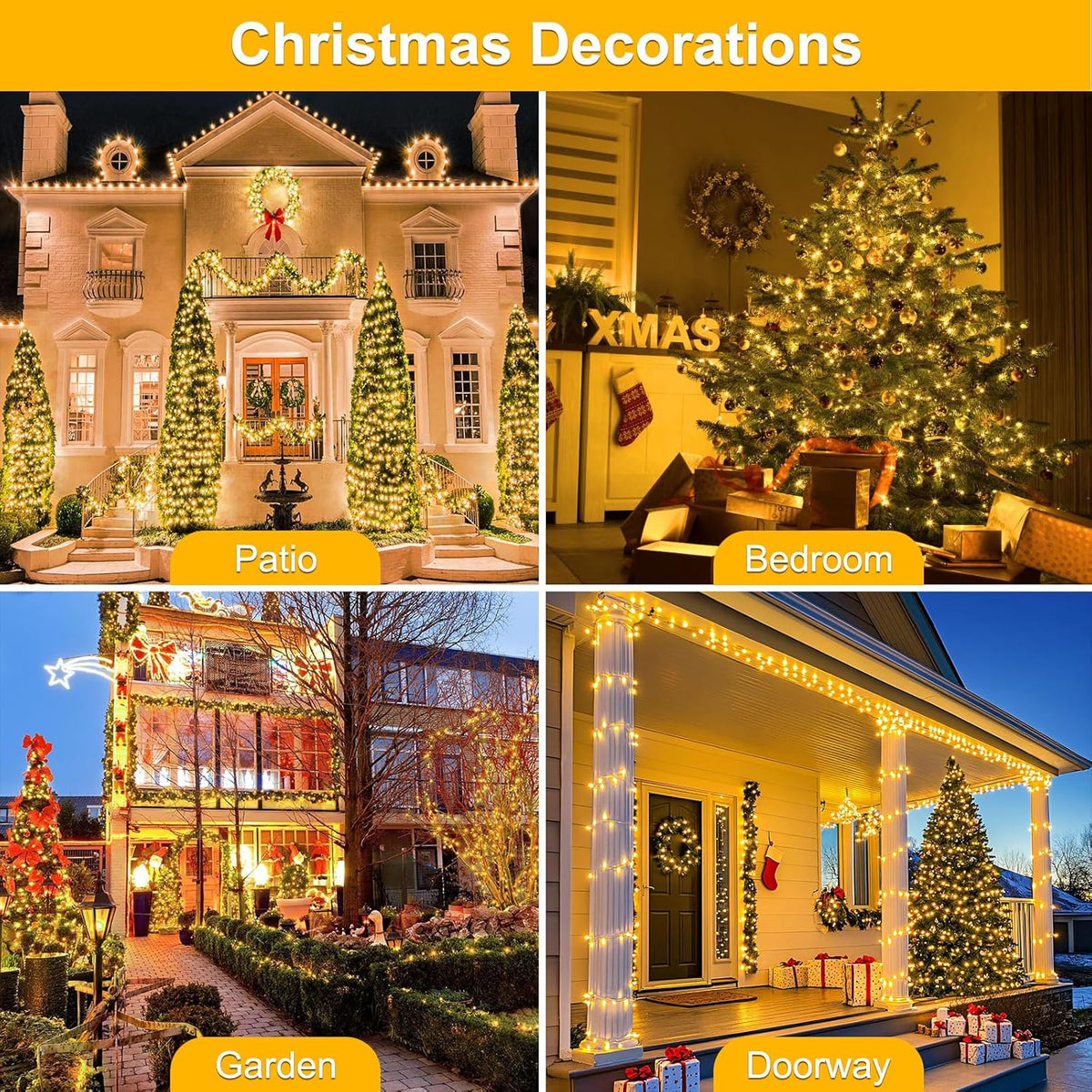 2 Pack 70FT 200LED Christmas Lights,Outdoor Indoor Connectable Fairy Lights with Timer and 8 Modes,Christmas Tree Lights for Garden Party Wedding Christmas Decoration(Warm White)