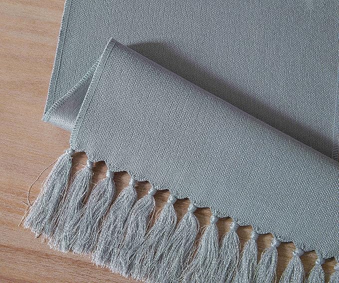 ZeeMart Dusty Blue Table Runners 36 Inches Long, Burlap Linen Style Rustic Farmhouse Table Runner, Small Short Boho Coffee Table Runner, 13x36 Inches, Light Dusty Blue