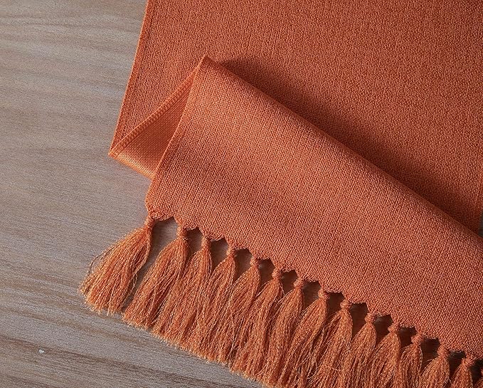 ZeeMart Burnt Orange Table Runners 90 Inches Long, Burlap Linen Style Rustic Farmhouse Fall Table Runner, Long Boho Dining Table Runner, 13x90 Inches, Harvest Pumpkin