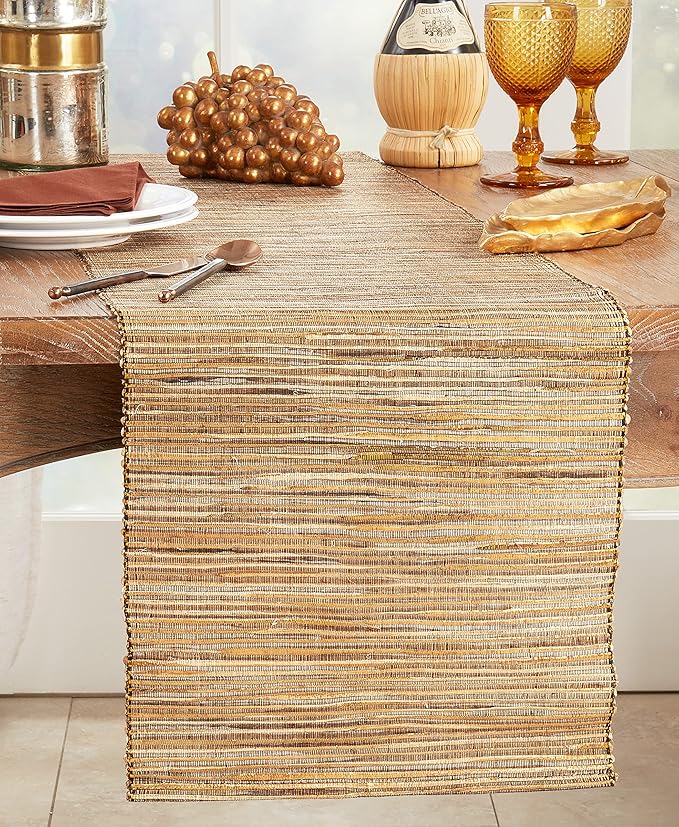 Saro Lifestyle Melaya Collection Shimmering Woven Nubby Table Runner, 14"x54", Gold