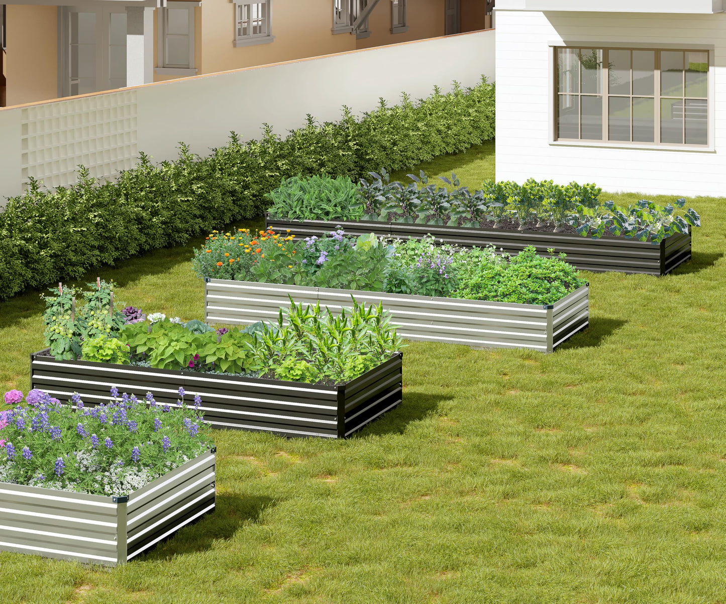 Easllre 2PCS 9x3x1ft Galvanized Raised Garden Bed,Outdoor Planter Box Metal Patio Kit Planting Bed for Vegetables Flowers Herb,Black