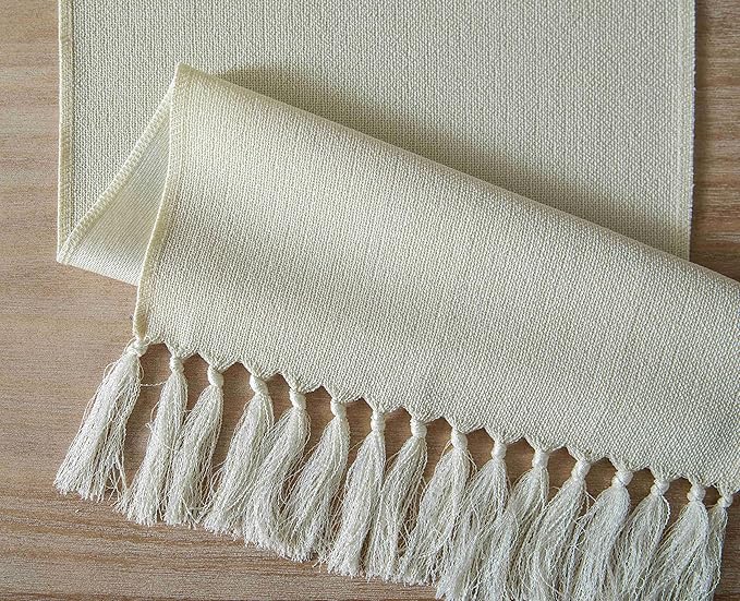 ZeeMart Cream Table Runners 72 Inches Long, Burlap Linen Style Rustic Farmhouse Table Runner, Boho Woven Dining Table Runner, 13x72 Inches, Cream