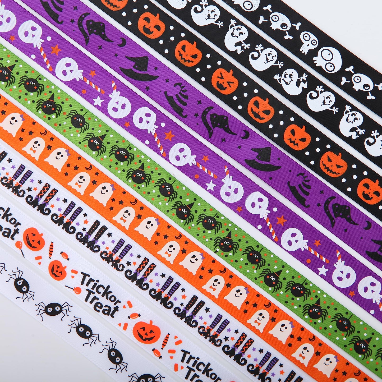 Meseey 50 Yards Halloween Ribbon - 5/8 Inch Spider Web Skull Pumpkin Bat Hocus Pocus Witch Legs for Gift Wrapping Hair Bows Party Decor