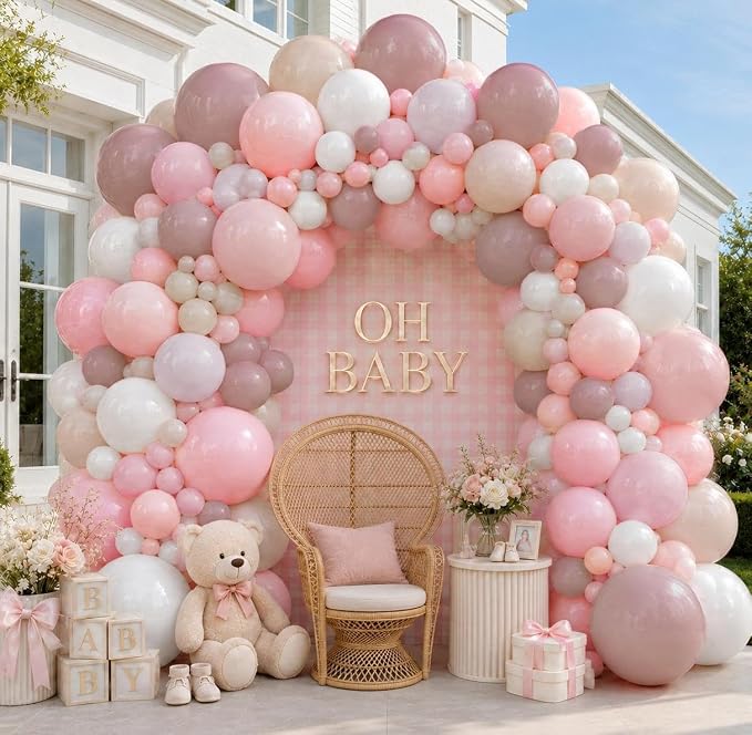 Pastel Pink & White Balloon Arch Kit, Double Stuffed – Dusty Pink, Blush, Beige, Cream & Matte White Latex Balloons for Baby Shower, Valentine’s, Bridal & Easter