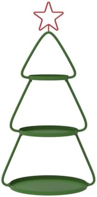 ZYFAB 3-Tier Christmas Tree Display Stand, Green Metal Serving Tower with Red Star Topper Decorative Storage Shelf for Drinks and Snacks,A