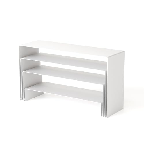 White Matte Metal Display Stand,8 Pcs 2 Set Display Risers, Metal Rectangular Display Shelf Holders for Showcase, Dessert, Perfume, Vendor Events, Cupcake Stands, Toys Display Shelves ( 8Pcs-White, 7”L~8”L~9”L ) - color: 8Pcs-White