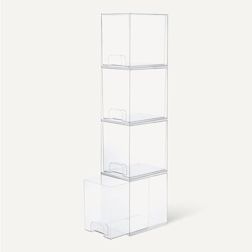 Amazon Basics Stackable Plastic Storage Makeup Organizer Drawers, Clear, 6.0" x 7.4" x 7.7", 4 Pack - size: 7.4" x 6" x 7.7"
