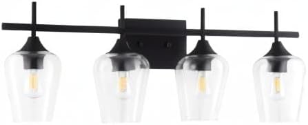 VONLUCE Bathroom Vanity Light, 4 Light Bathroom Light Fixture Over Mirror, Bathroom Wall Lamp with Clear Glass, Modern Black Vanity Lighting fixtures for Bathroom, Bedroom, Hallway