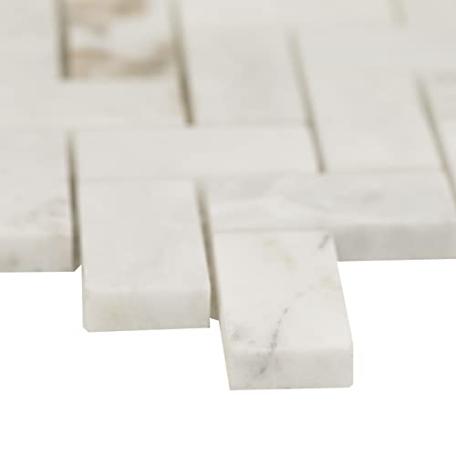 MSI Arabescato Venato White Herringbone Honed Marble Mesh Mounted Mosaic Tile for Bathroom, Kitchen Backsplash, Accent Wall Tile, and Shower Wall Tile - color: Arabescato White, size: SAMPLE