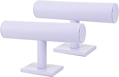 ChezMax Necklace Jewelry Display Jewelry Stand Hovering T-Bar Bracelet Holder for Home Organization - color: A-White Leatherette-2PCS