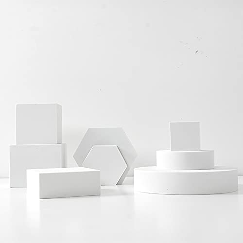 8PCS Geometric Cube Photo Props Set, Hard Foam Photography Background Props for Goods, Crafts, Lipstick, Jewelry, Cosmetics, Makeup Tools, Food (White) - color: White