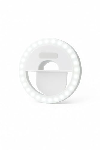 LED Selfie Ring Light with Clip – 3.5 Inch, Rechargeable, Portable for TikTok, YouTube & Zoom – Compatible with All Phones (White) - color: White