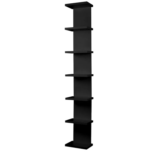 7 Tier Wall Shelf Unit - Lack Floating Shelf, Black Compact Display Floating Shelf, Vertical Column Wall Decor Mount Floating Storage Organizer Tall Tower Shelf for Bathroom，Bedrooms, Living Rooms - style: 1 PCS，7 Tier, black