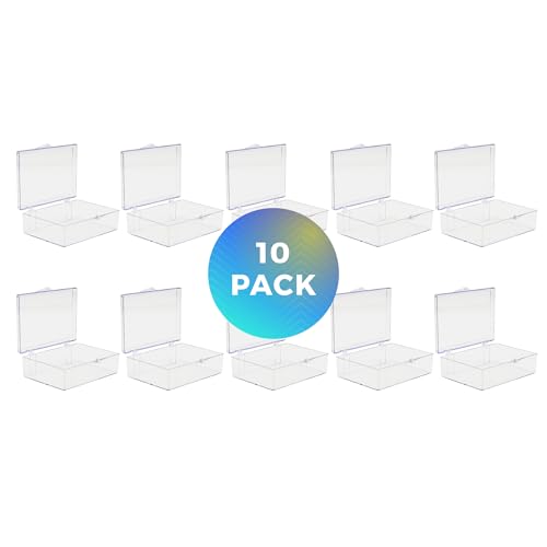 10-Pack Clear Hinged Plastic Containers, Keepsake Storage Boxes, 3 1/2" L x 2 9/16" W x 1" H, Made in USA, Plastic Display Case or Small Box for Storage and Organization