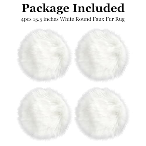 IVON 4pcs 15.5'' White Round Faux Fur Rug, Fluffy Soft Rug Cushion for Chair, Background for Nail Desk Photos - color: 4pcs White