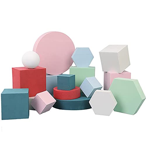 8PCS Geometric Cube Photo Props Set, Hard Foam Photography Background Props for Goods, Crafts, Lipstick, Jewelry, Cosmetics, Makeup Tools, Food (White) - color: White