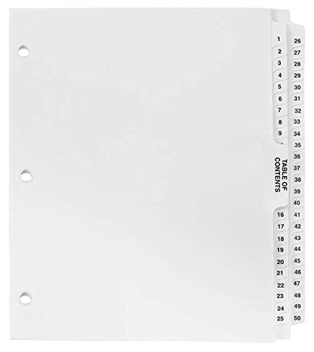 Exhibitindexes® Numbered Dividers 1-50 Punched - AVE Style Bold Tabs - Side Collated Exhibit Tabs - Made in The USA | Letter Size - 1-50 - Sets