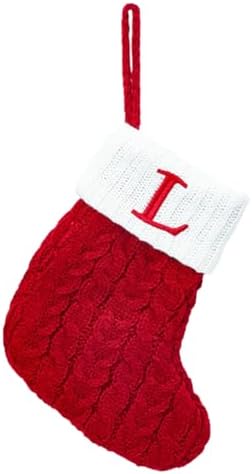 Christmas Stocking Monogram Hanging Socks 7??5.5 Inch Knit Small Sock Hanging Ornament Gift Bags for Xmas Tree Fireplace Home Decoration (L)