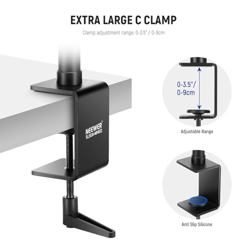 NEEWER Upgraded Overhead Camera Rig with Trifold Camera Boom Arm (Max Load 2lb), 47"/1.2m Telescopic Desk Mount Stand (Max Load 8.8lb) with Phone Clamp Ball Head for LED Light Webcam Mic, TL253A+MH022 - style: TL253A+MH022