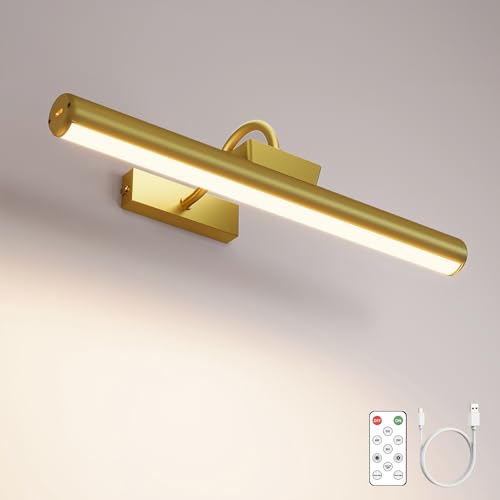16in Wireless Picture Light with Remote, Battery Operated Picture Lights for Wall 5000mAh, 3 Color Modes and Dimmable LED Art Lighting with Timer for Painting, Frame, Gallery, Bedroom (Gold-1Pack) - color: Gold, size: 1Pack-16in