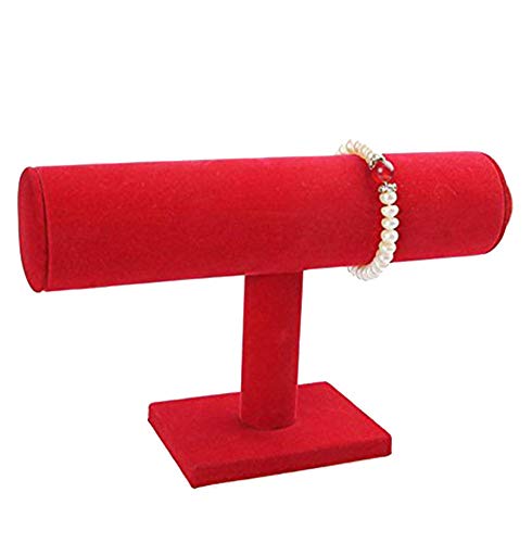 ChezMax Necklace Jewelry Display Jewelry Stand Hovering T-Bar Bracelet Holder for Home Organization - color: C-Red Velvet