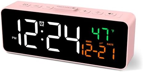 Netzu 3-in-1 Digital Clocks for Living Room, Small & Compact Alarm Clock | Temperature, Date & Time Display, 4 Birghtness, 3 Volumes, Plug-in, for Bedroom, Office
