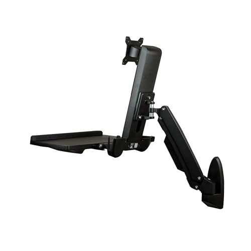 StarTech.com Wall Mount Workstation - Articulating Full Motion Standing Desk with Ergonomic Height Adjustable Monitor & Keyboard Tray Arm - Mouse & Scanner Holders - Single VESA Display, TAA - color: Black, style: Wall Mount – Spring Arm