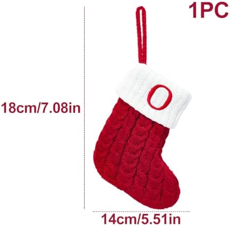 Christmas Stocking Monogram Hanging Socks 7??5.5 Inch Knit Small Sock Hanging Ornament Gift Bags for Xmas Tree Fireplace Home Decoration (O)