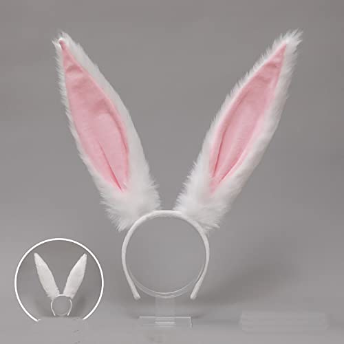 Faylay Cosplay Women Plush Furry Bunny Ears Headwear Accessory Rabbit Headband - color: Hbc-2-white