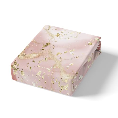 Manfei Marble Texture Fitted Sheet Pink Marble Pattern Golden Sequins Print Bedding 3pcs Microfiber Bed Sheet Set (1 Fitted Sheet + 2 Pillow Cases) Queen Size - color: Multi 17, size: Queen (60*80*16")