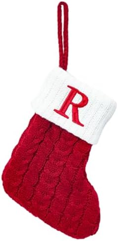 Christmas Stocking Monogram Hanging Socks 7??5.5 Inch Knit Small Sock Hanging Ornament Gift Bags for Xmas Tree Fireplace Home Decoration (R)