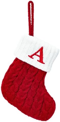Christmas Stocking Monogram Hanging Socks 7??5.5 Inch Knit Small Sock Hanging Ornament Gift Bags for Xmas Tree Fireplace Home Decoration (A)