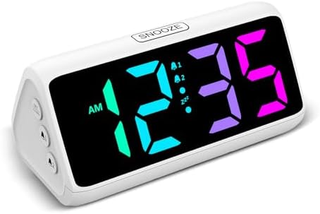 Netzu Loud Alarm Clock for Heavy Sleepers, RGB Alarm Clocks for Bedrooms Seniors Kids, Plug in Digital Clock with 5 Dimmers, 2 Alarms, 4 Volumes and Snooze