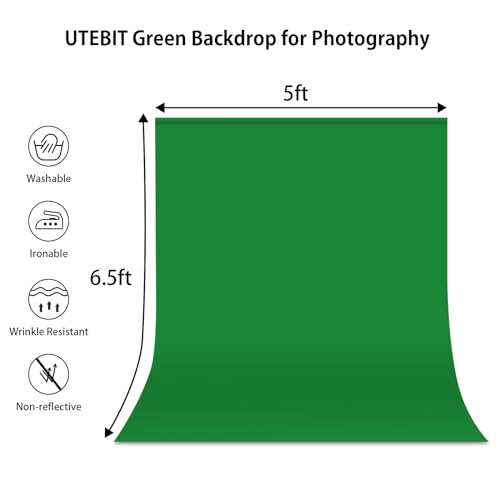 UTEBIT 5x6.5ft Green Screen Backdrop, Photography Backdrop Chroma Key Small Greenscreen Sheet Background for Streaming, Zoom Meeting, PS Keying, Video Creation, Studio Portrait Shoots (Backdrop Only)