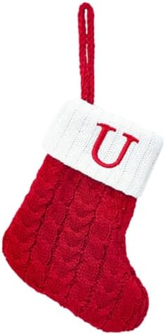 Christmas Stocking Monogram Hanging Socks 7??5.5 Inch Knit Small Sock Hanging Ornament Gift Bags for Xmas Tree Fireplace Home Decoration (U)