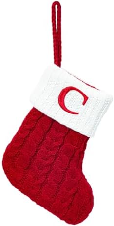 Christmas Stocking Monogram Hanging Socks 7??5.5 Inch Knit Small Sock Hanging Ornament Gift Bags for Xmas Tree Fireplace Home Decoration (C)