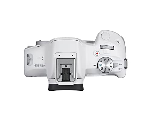 Canon EOS R50 Mirrorless Vlogging Camera (Body Only/White), RF Mount, 24.2 MP, 4K Video, DIGIC X Image Processor, Subject Detection & Tracking, Compact, Smartphone Connection, Content Creator - color: White, style: EOS R50 Body Only