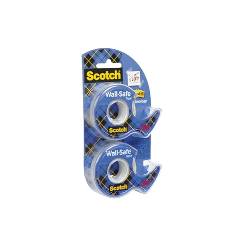 Scotch Wall-Safe Tape, 2 Dispensered Rolls, Sticks Securely, Removes Cleanly, Invisible, Designed for Displaying, Photo Safe, 3/4 in x 600 in (183-DM2) - size: 2 Rolls