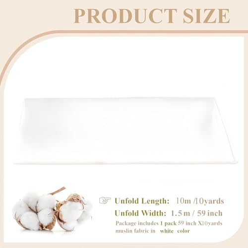 PEASUG 100% Cotton Muslin Fabric,59 inch x 10 Yards Bleached Muslin Fabric by The Yard, Medium Weight Draping Fabrics Suitable for Sewing Embroidery, Garments, Crafts Material-White - color: Bleached, size: 10 Yards