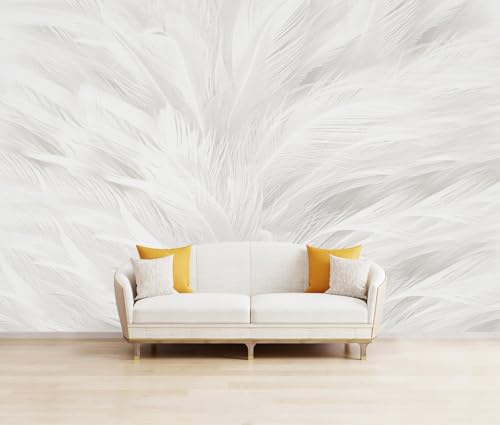 Feather Wallpaper Mural Elegant Gray and White Mural Wallpaper for Living Room Bedroom （Not Peel and Stick） - color: Cybh-903, size: 91" x 60"