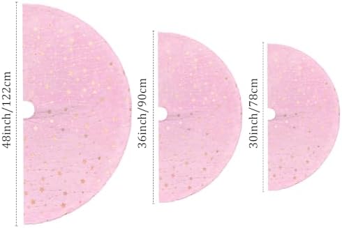 Plush Christmas Tree Skirts, 30 inches Luxury Pink Faux Fur Xmas Tree Base Cover Mat with Gold Stars for New Year Home Party Decorations(Pink Star, 30 inches)
