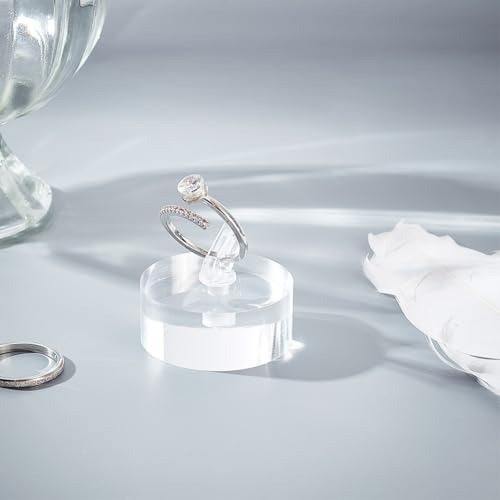AHANDMAKER 2Pcs Acrylic Ring Display Holder, Flat Round Clear Ring Holder Blocks Ring Showcase Display Holder Rings Stand Jewelry Storage Organizer Display Riser Stand for Jewelry Ring - style: Flat Round