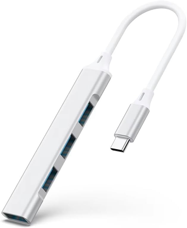 USB C to USB Hub Adapter, 4 Port (1 USB 3.0 + 3 USB 2.0), 5Gbps High Speed Data, Slim Aluminum Type C Hub for MacBook & USB-C Laptops (Silver)